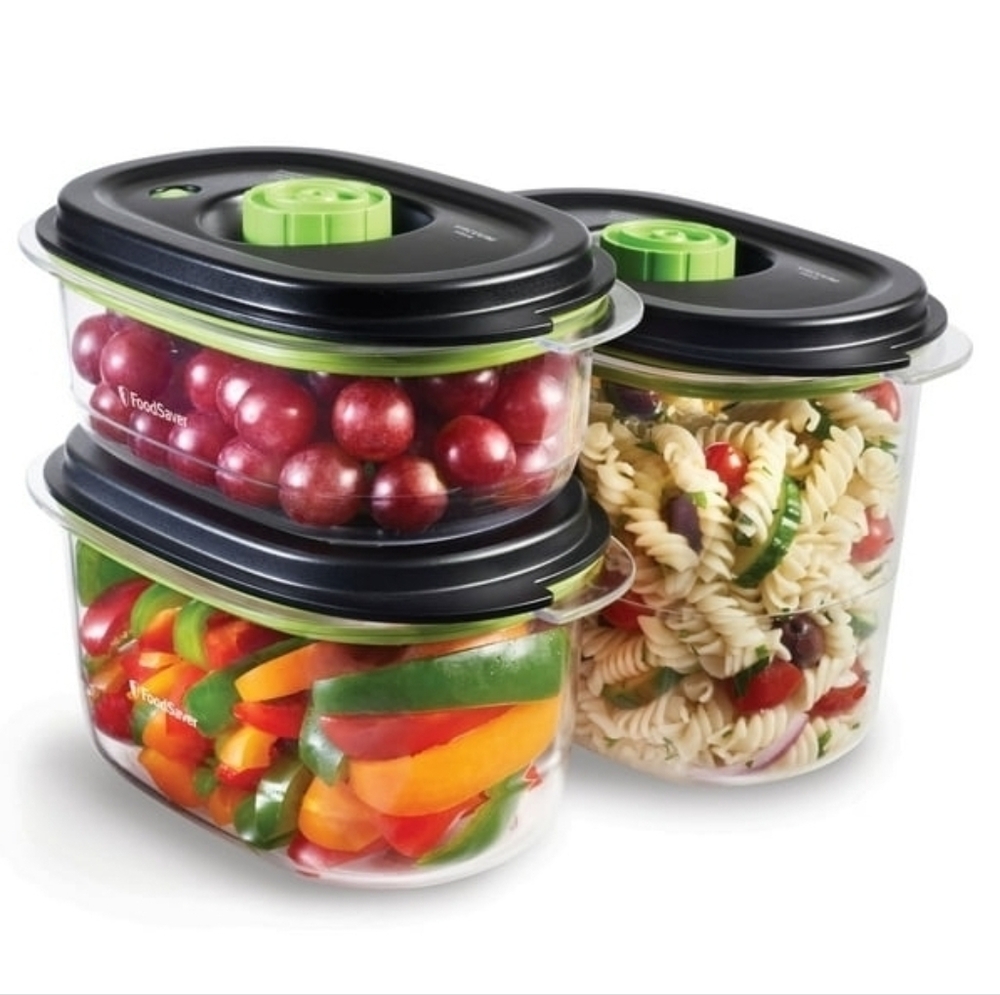 FoodSaver Vacuum Food Storage Containers with Green Twist- Set of 3 (3,5,8 Cups)